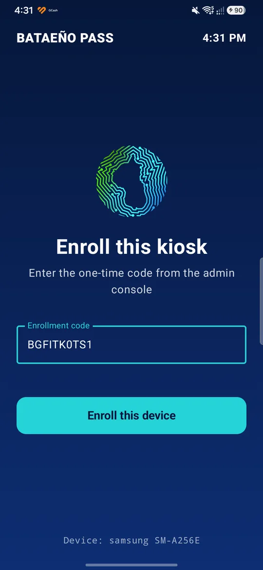 Kiosk enrollment code