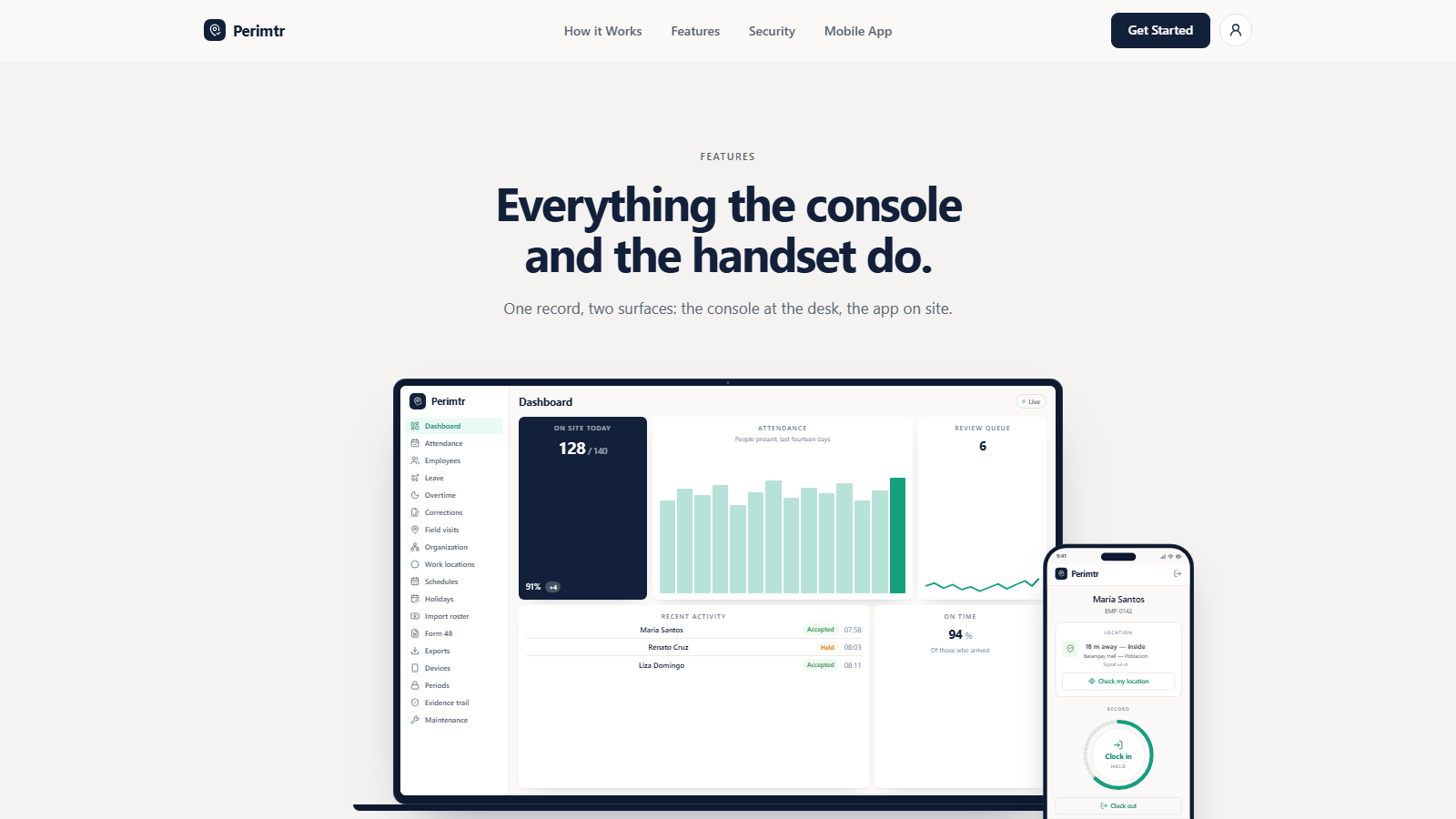 Perimtr admin console and mobile app